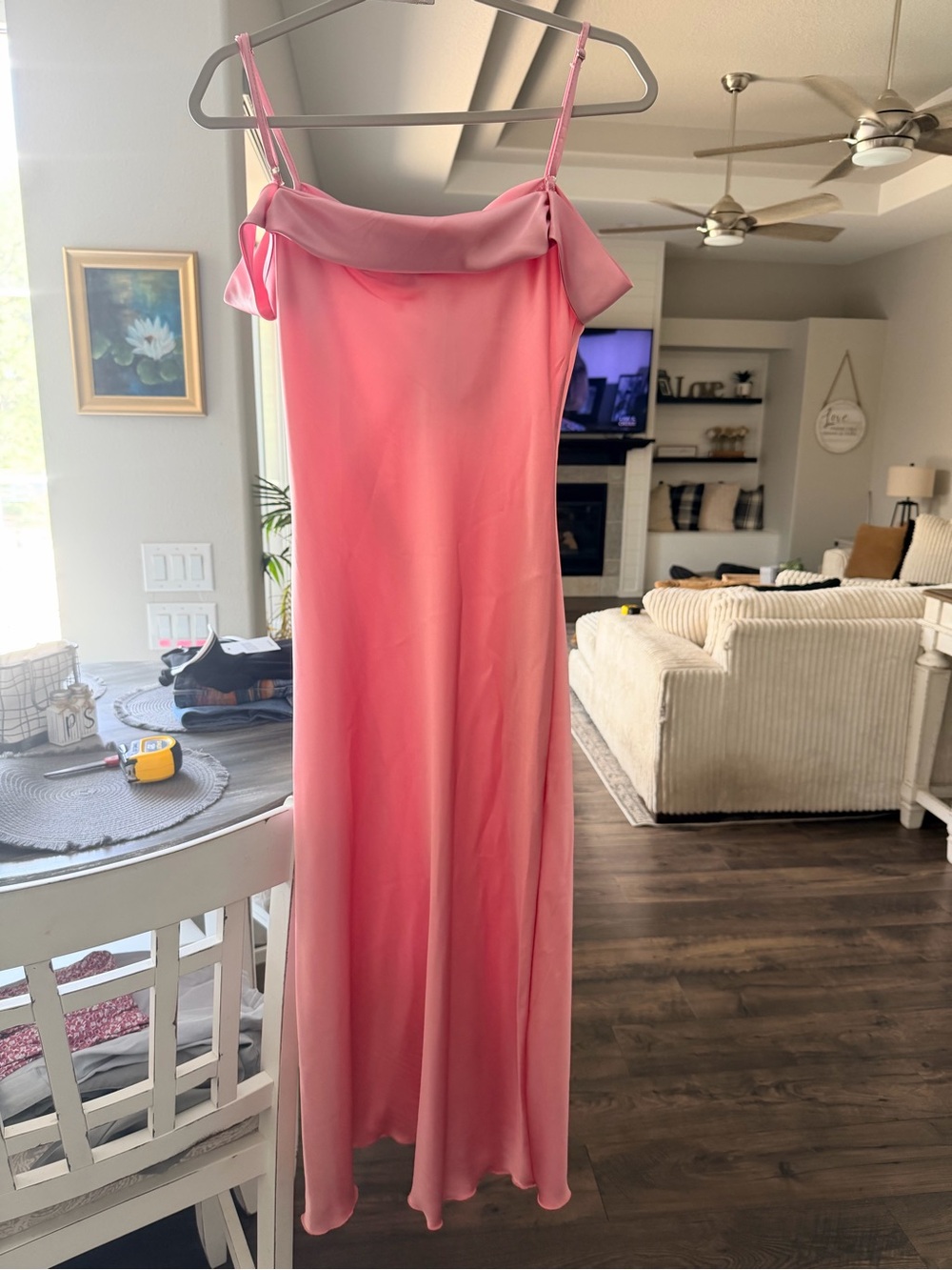 bebe Pink Satin Cold-Shoulder Slip Midi Dress - Picture 5 of 6